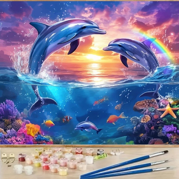 Paint by Numbers Kit — Dolphins at Sunset