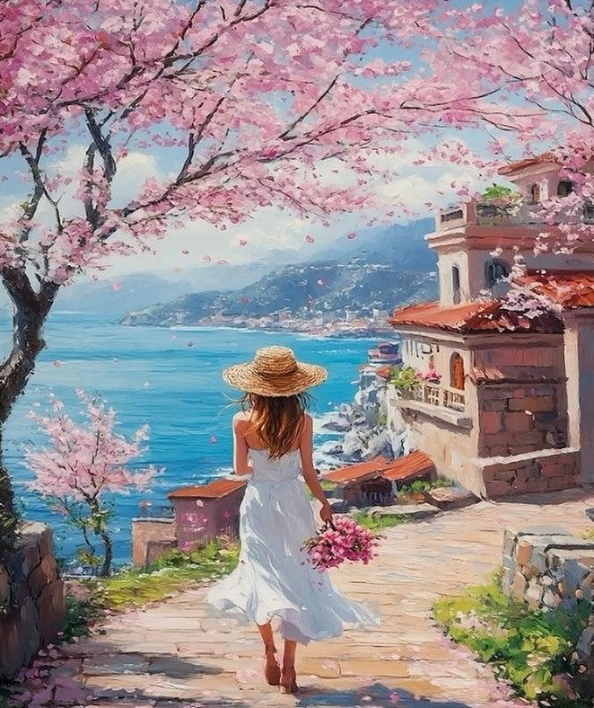 Paint by Numbers Kit — Cherry Blossom Coastal Walk