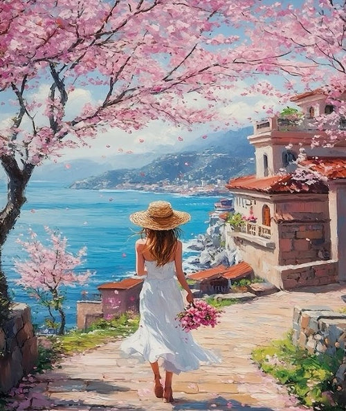 Paint by Numbers Kit — Cherry Blossom Coastal Walk