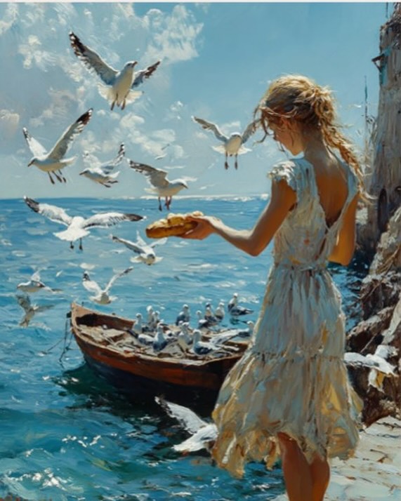 Paint by Numbers Kit — Girl Feeding Seagulls