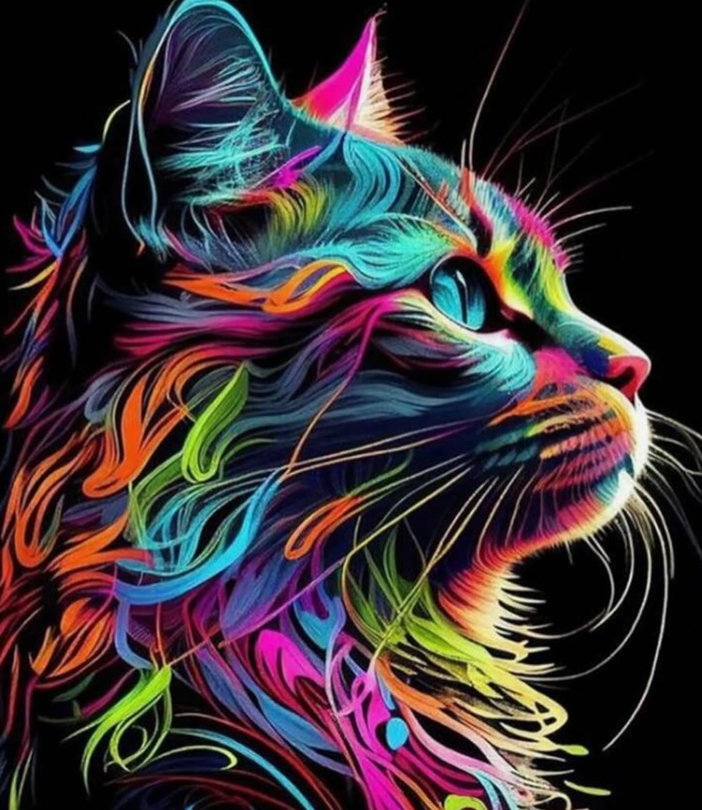 Paint by Numbers Kit — Neon Rainbow Cat