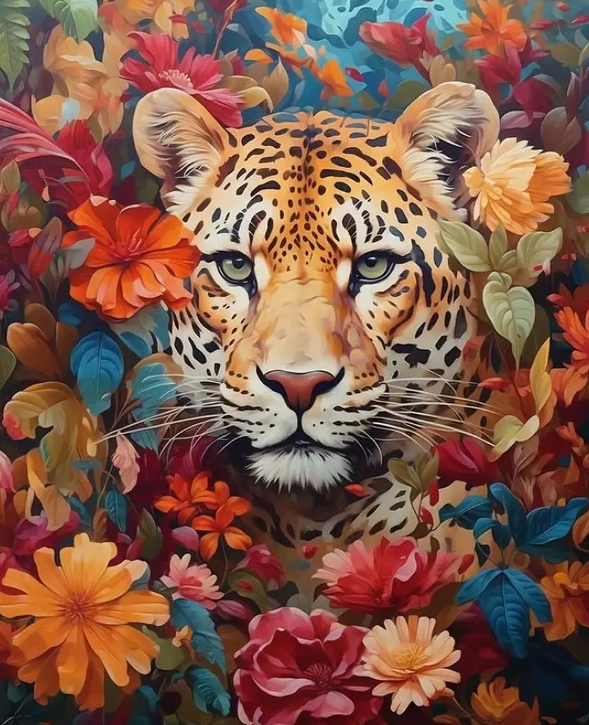 Paint by Numbers Kit — Leopard in Flowers