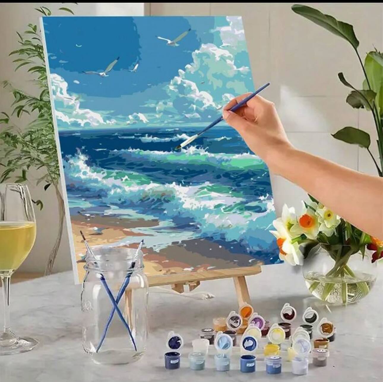 Paint by Numbers Kit — Ocean Waves on Beach