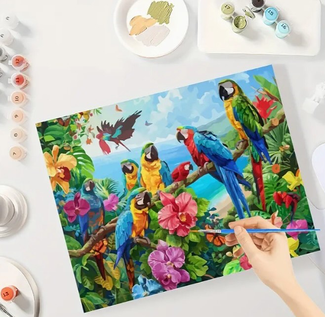 Paint by Numbers Kit — Tropical Parrots