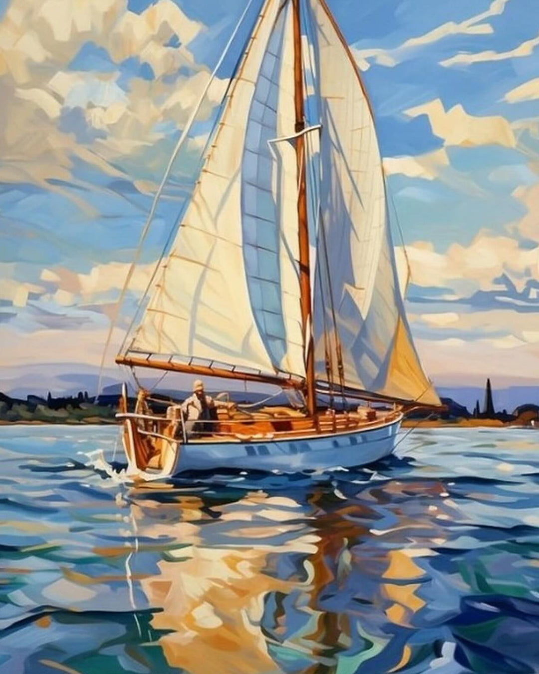 Sailboat on Calm Sea, framed paint-by-numbers canvas