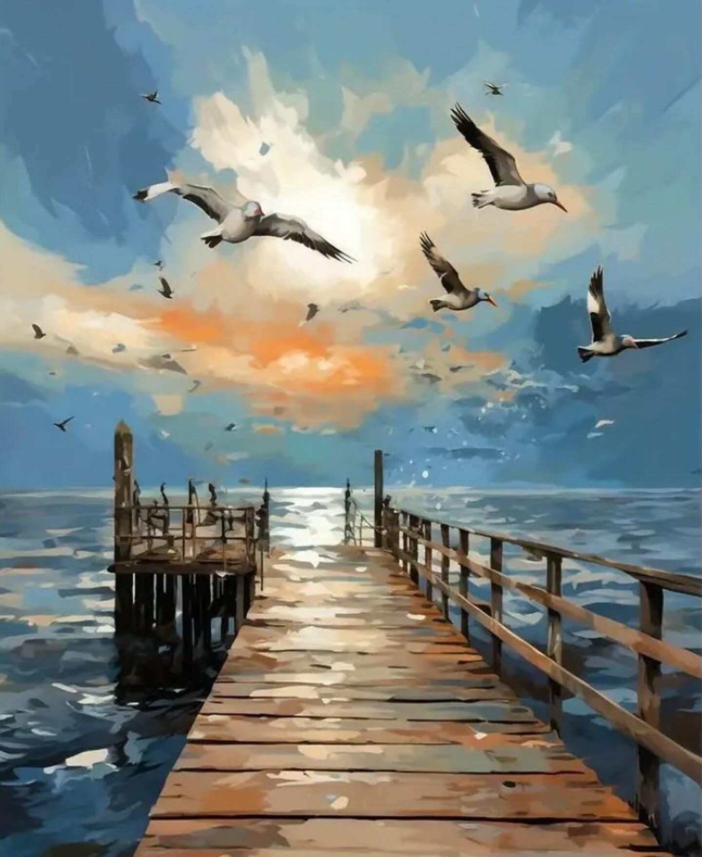 Paint by Numbers Kit — Seagulls Over a Pier