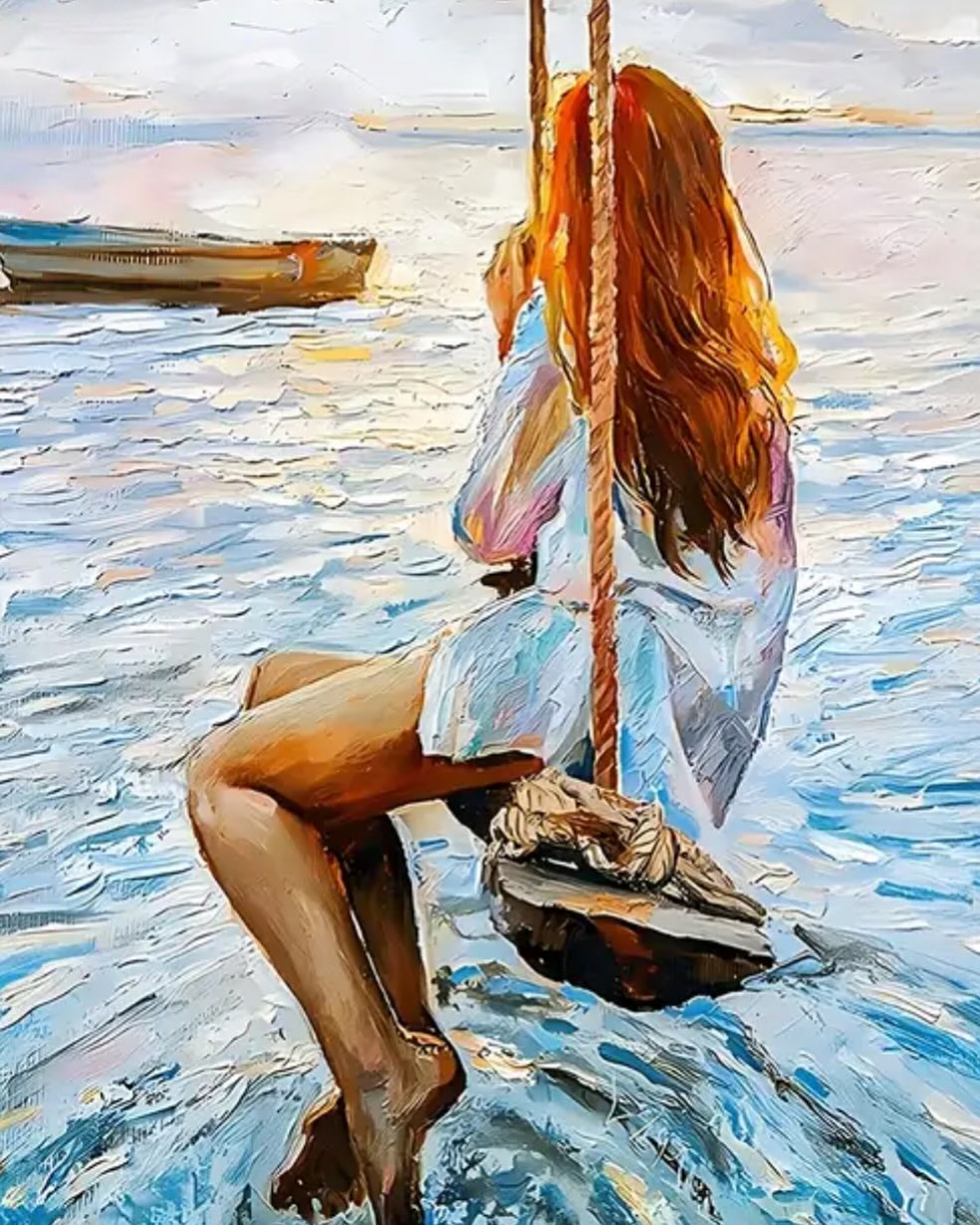 Paint by Numbers Kit — Girl on Swing by the Sea