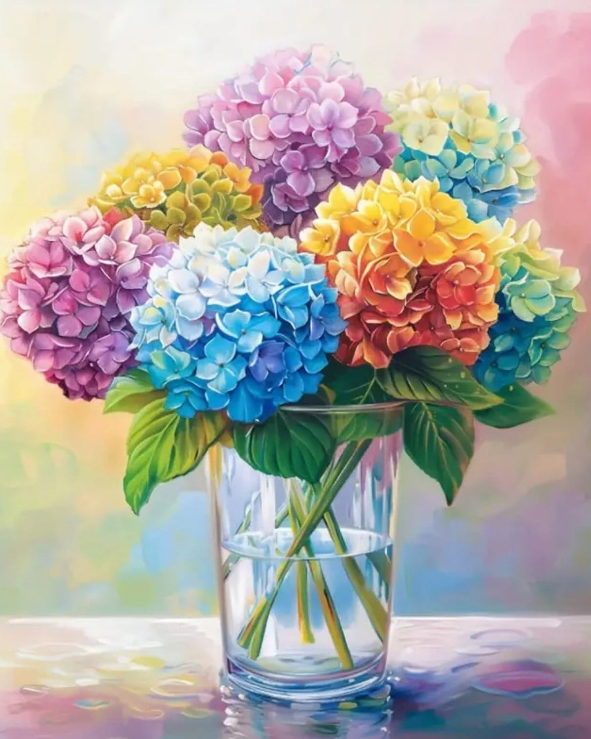 Hydrangea Bouquet, framed paint-by-numbers canvas