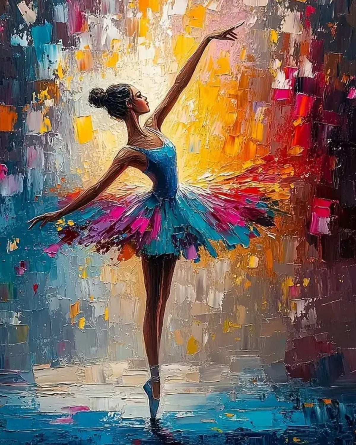 Colorful Ballerina, framed paint-by-numbers canvas