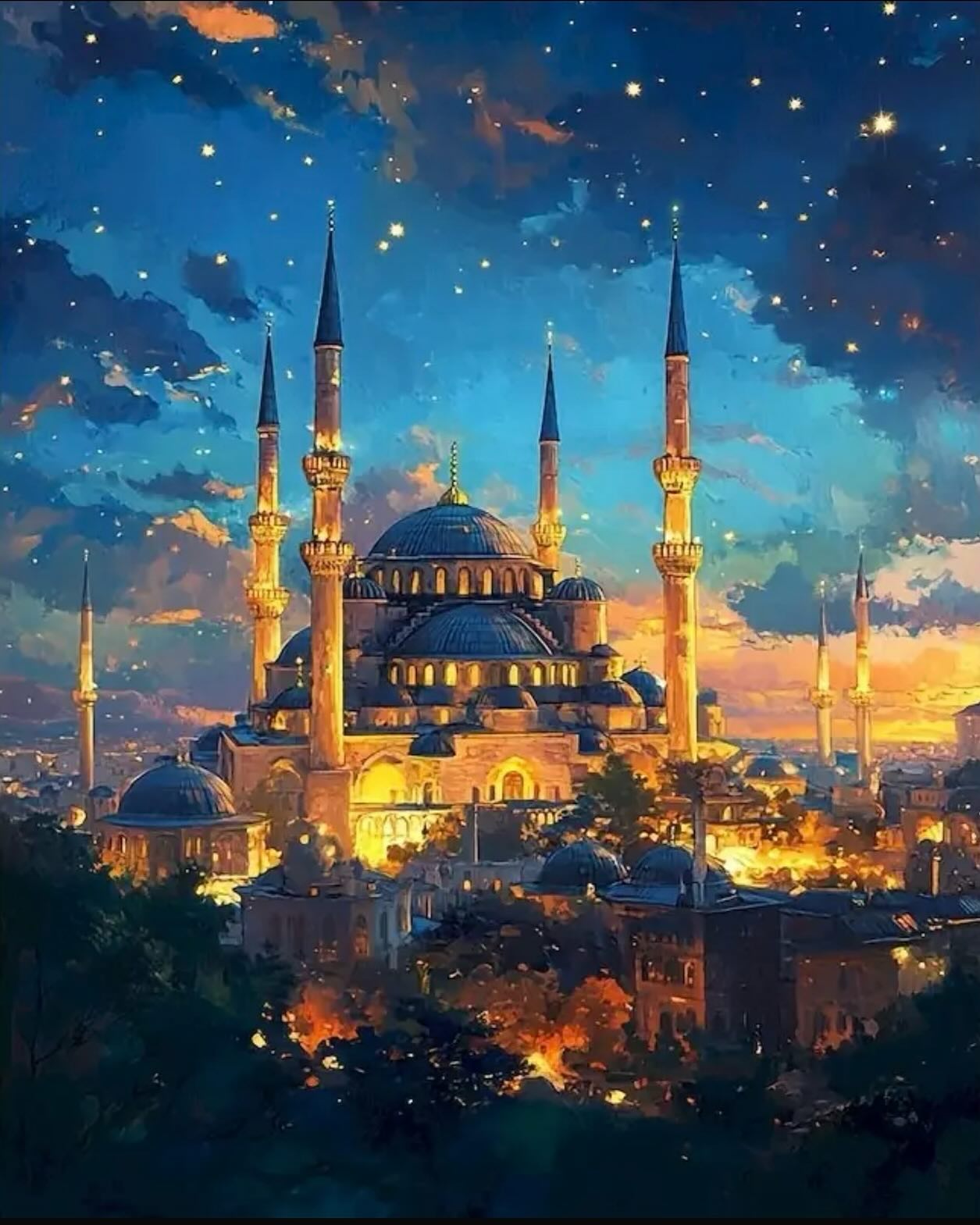 Paint by Numbers Kit — Mosque Under Starry Sky