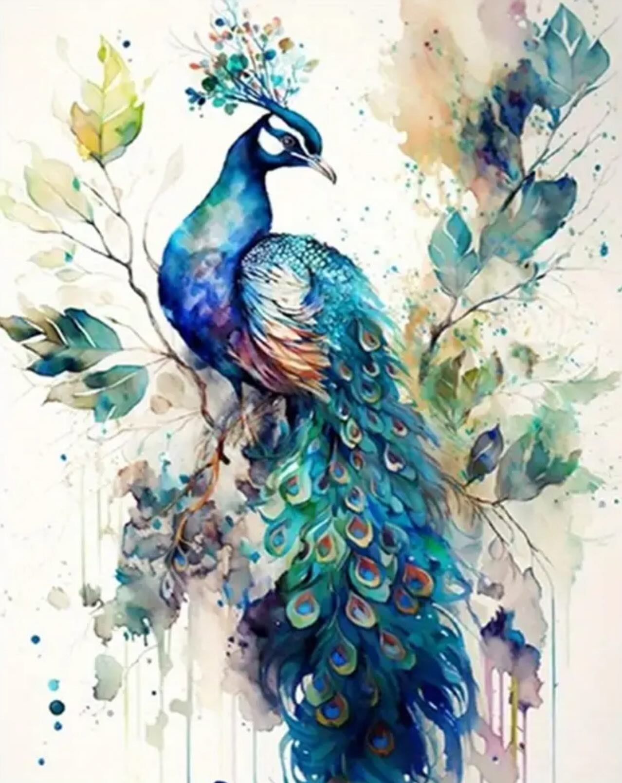 Paint by Numbers Kit — Watercolor Peacock