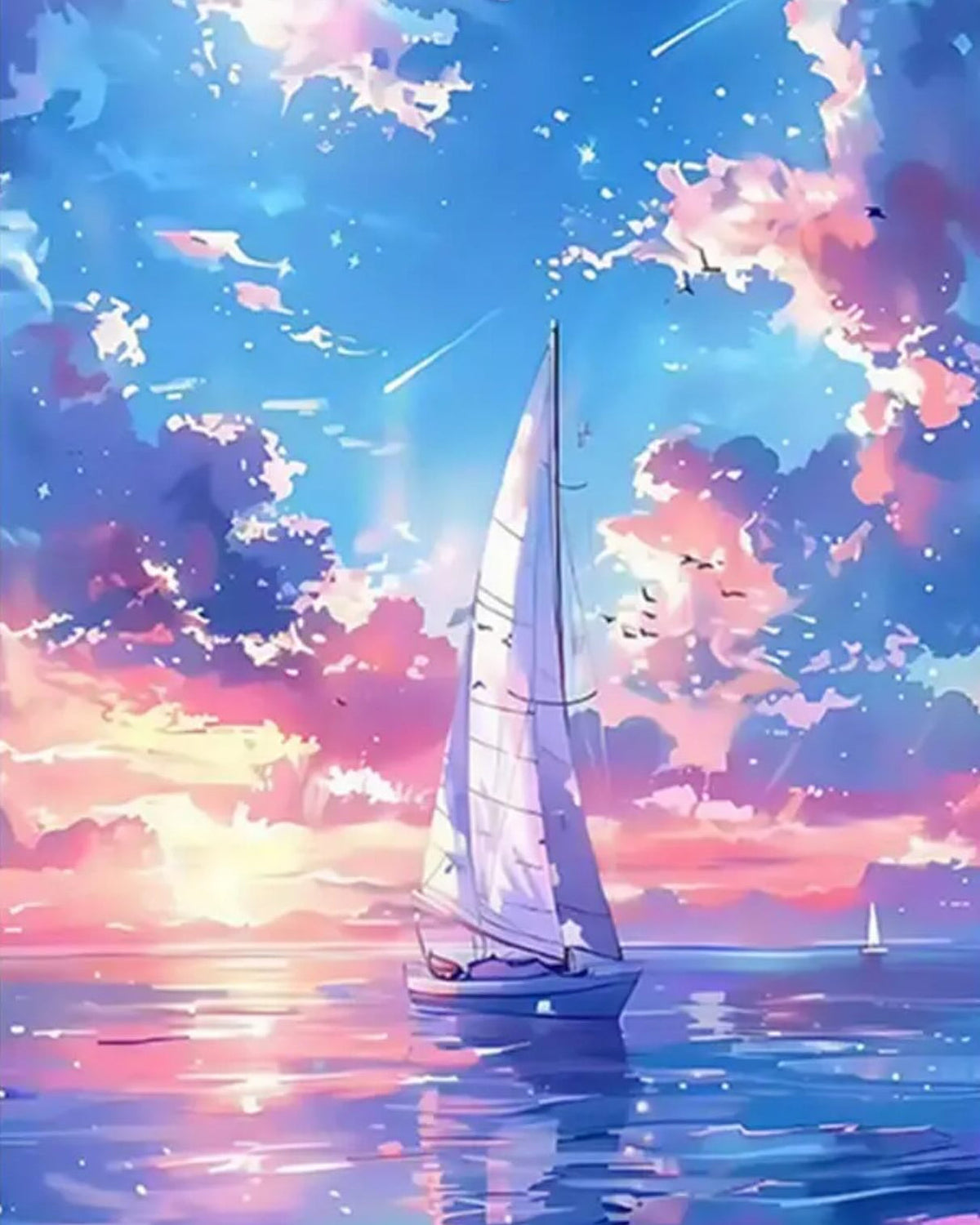 Sailboat Pastel Sunset, framed paint-by-numbers canvas