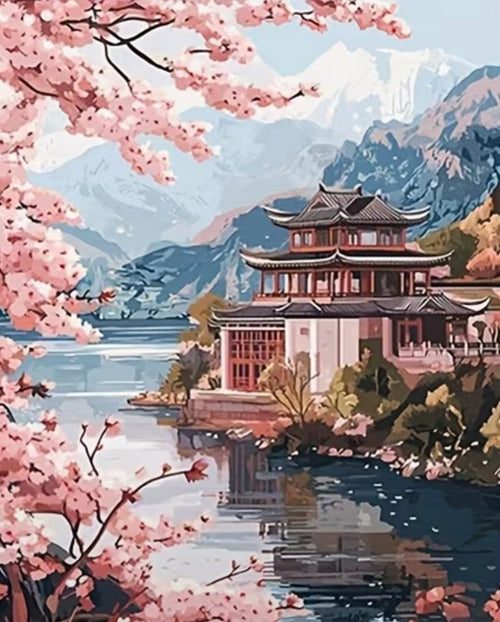 Paint by Numbers Kit — Cherry Blossom Pagoda