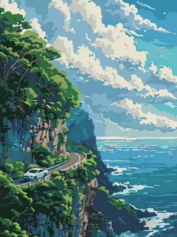 Paint by Numbers Kit — Coastal Cliff Road