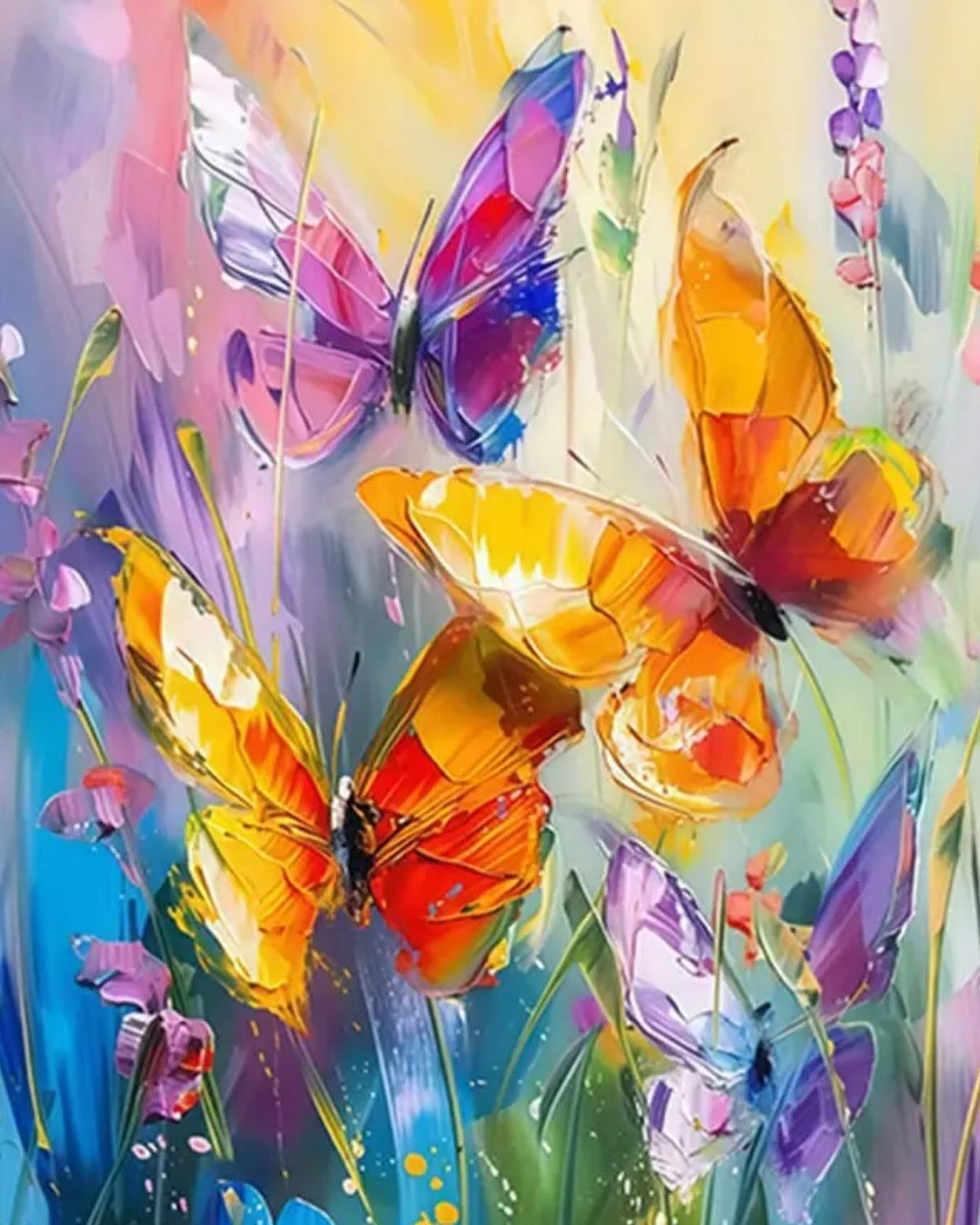 Colorful Butterflies, framed paint-by-numbers canvas