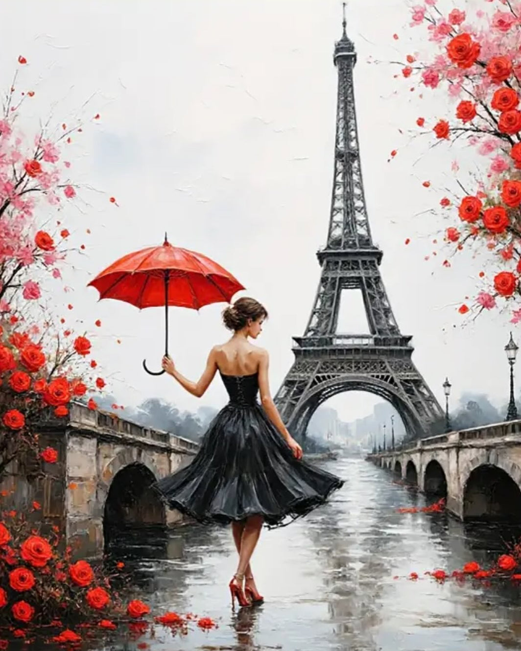 Paris in Red and Black, framed paint-by-numbers canvas