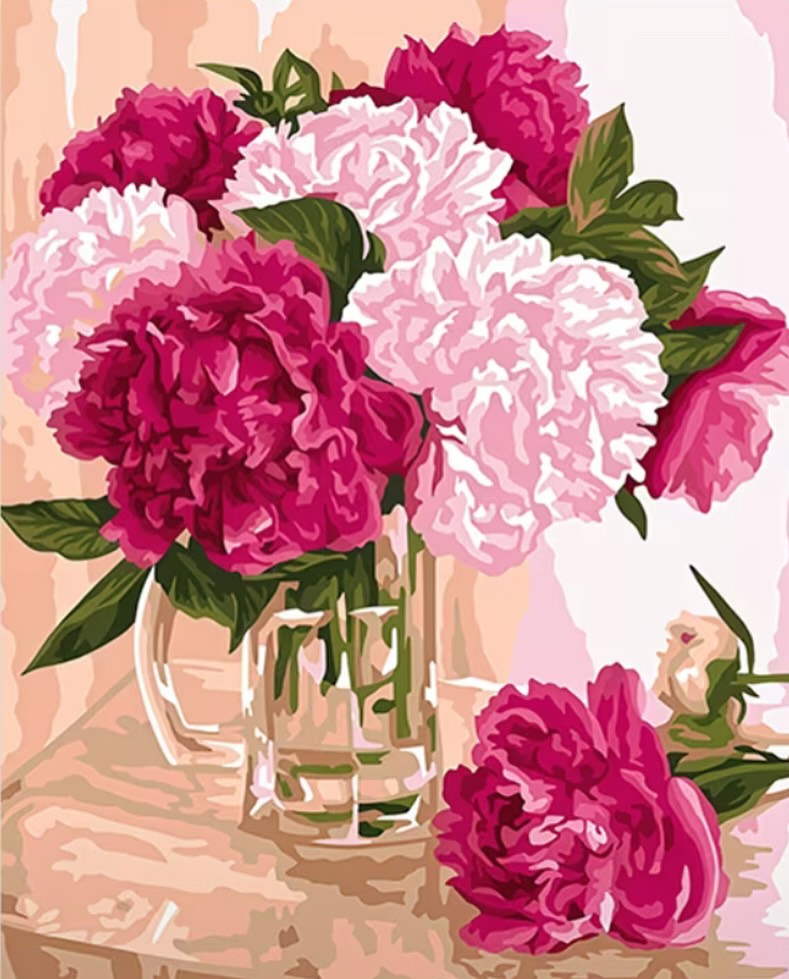 Paint by Numbers Kit — Peonies in Glass Vase