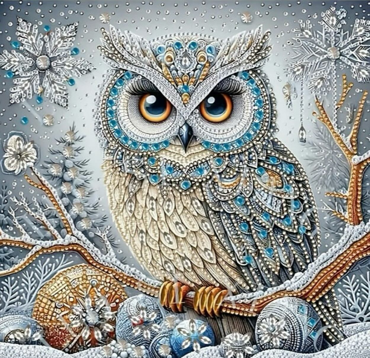 Paint by Numbers Kit — Jeweled Winter Owl