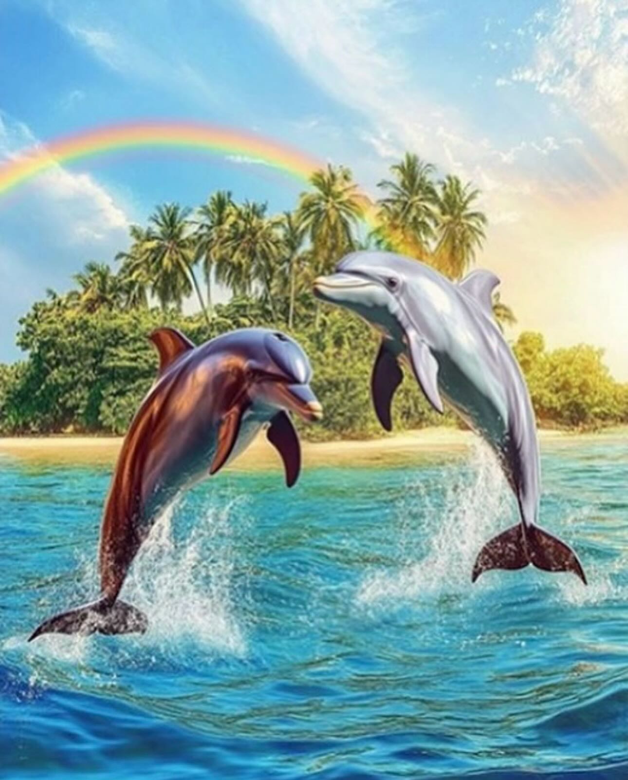 Paint by Numbers Kit — Dolphins and Rainbow