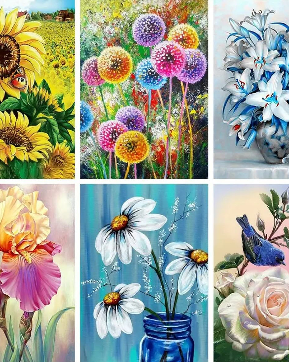 Floral Designs Set, framed paint-by-numbers canvas