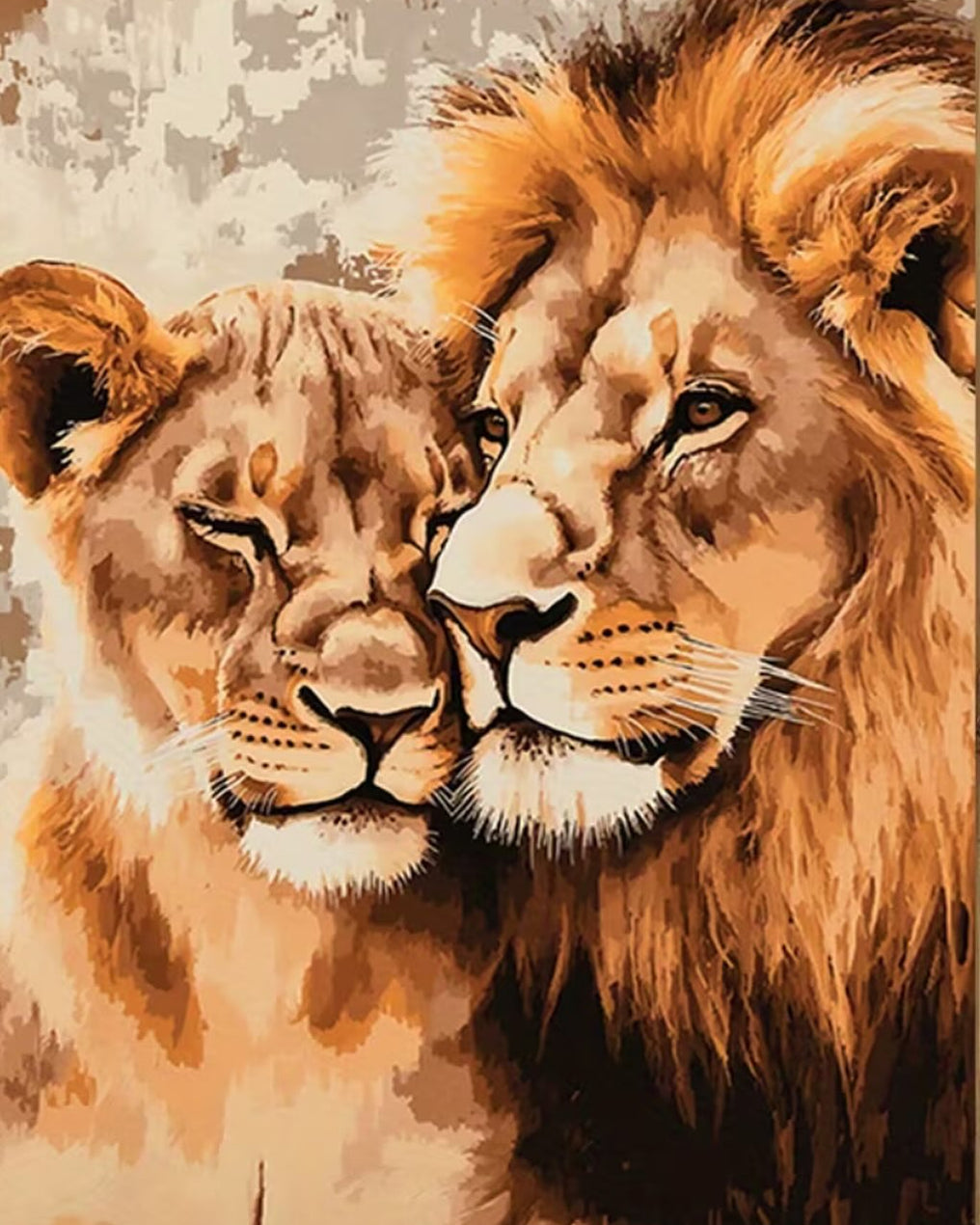 Lion Couple, framed paint-by-numbers canvas
