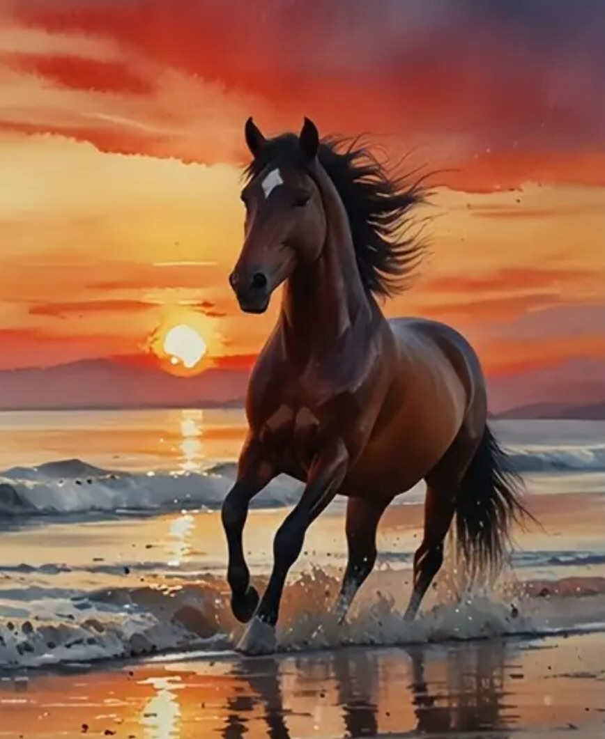 Paint by Numbers Kit — Horse Galloping at Sunset