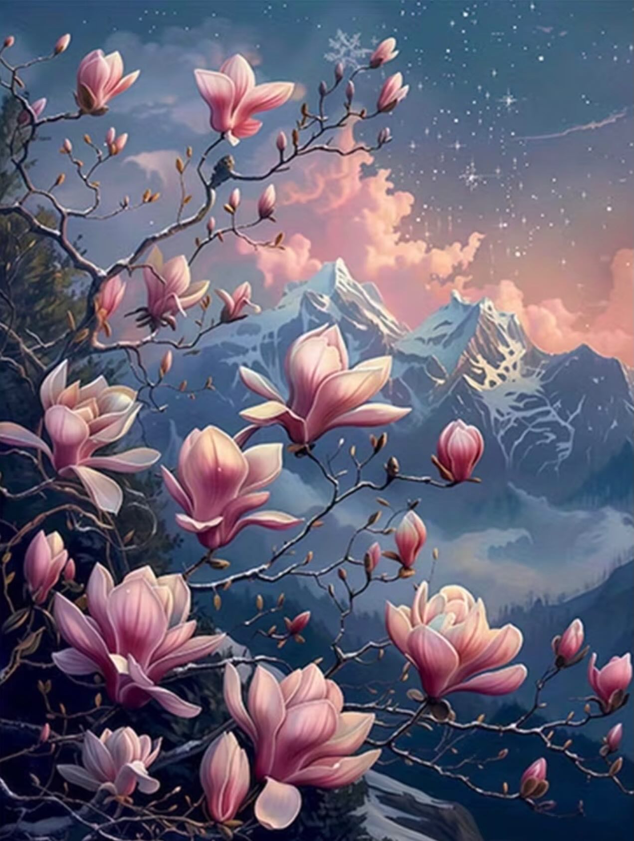 Paint by Numbers Kit — Magnolias and Mountains