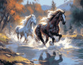 Paint by Numbers Kit — Horses Galloping in Water