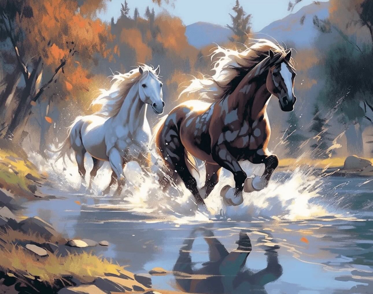 Paint by Numbers Kit — Horses Galloping in Water