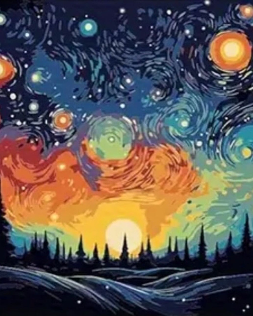 Van Gogh Inspired Starry Night, framed paint-by-numbers canvas