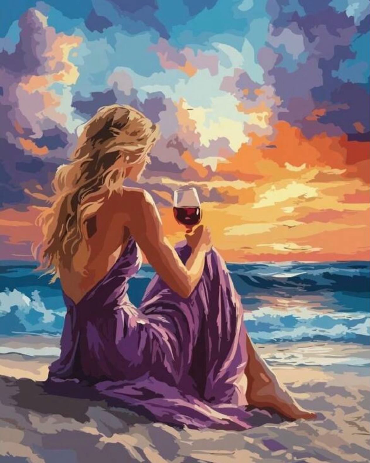 Paint by Numbers Kit — Woman with Wine at Sunset