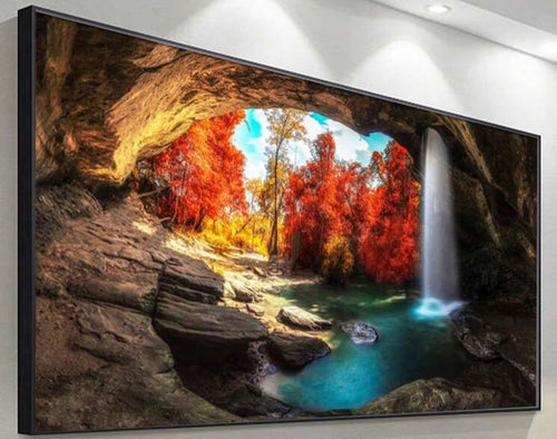 Paint by Numbers Kit — Cave Waterfall in Autumn