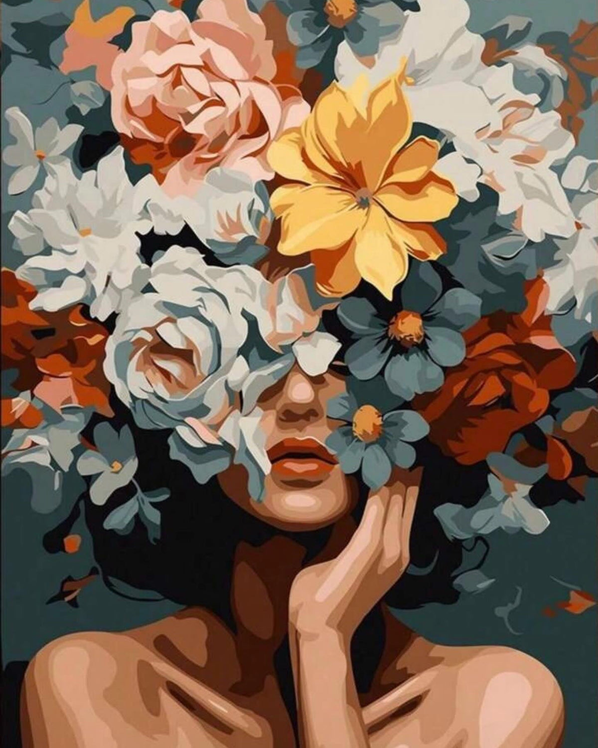Woman with Flower Veil, framed paint-by-numbers canvas
