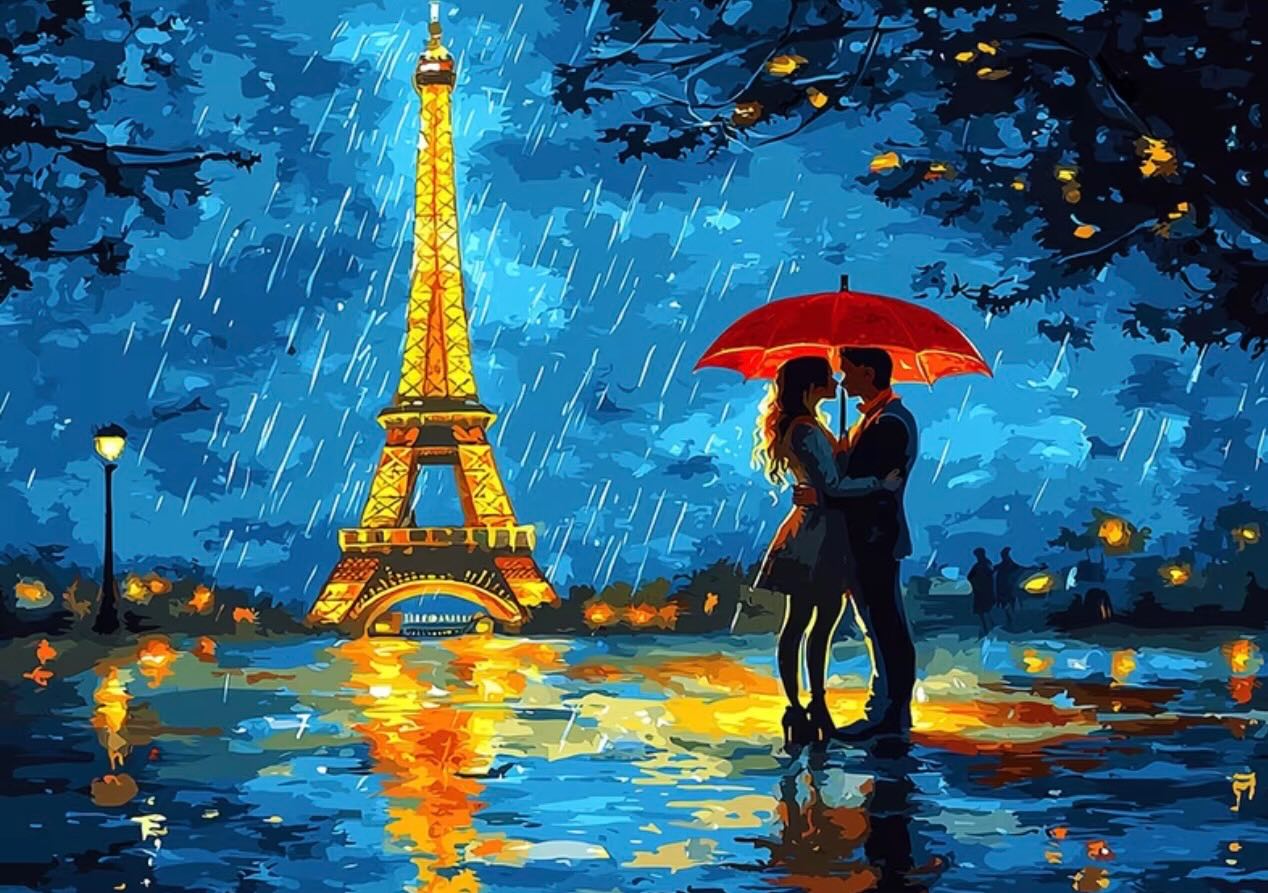 Paint by Numbers Kit — Paris Lovers in the Rain