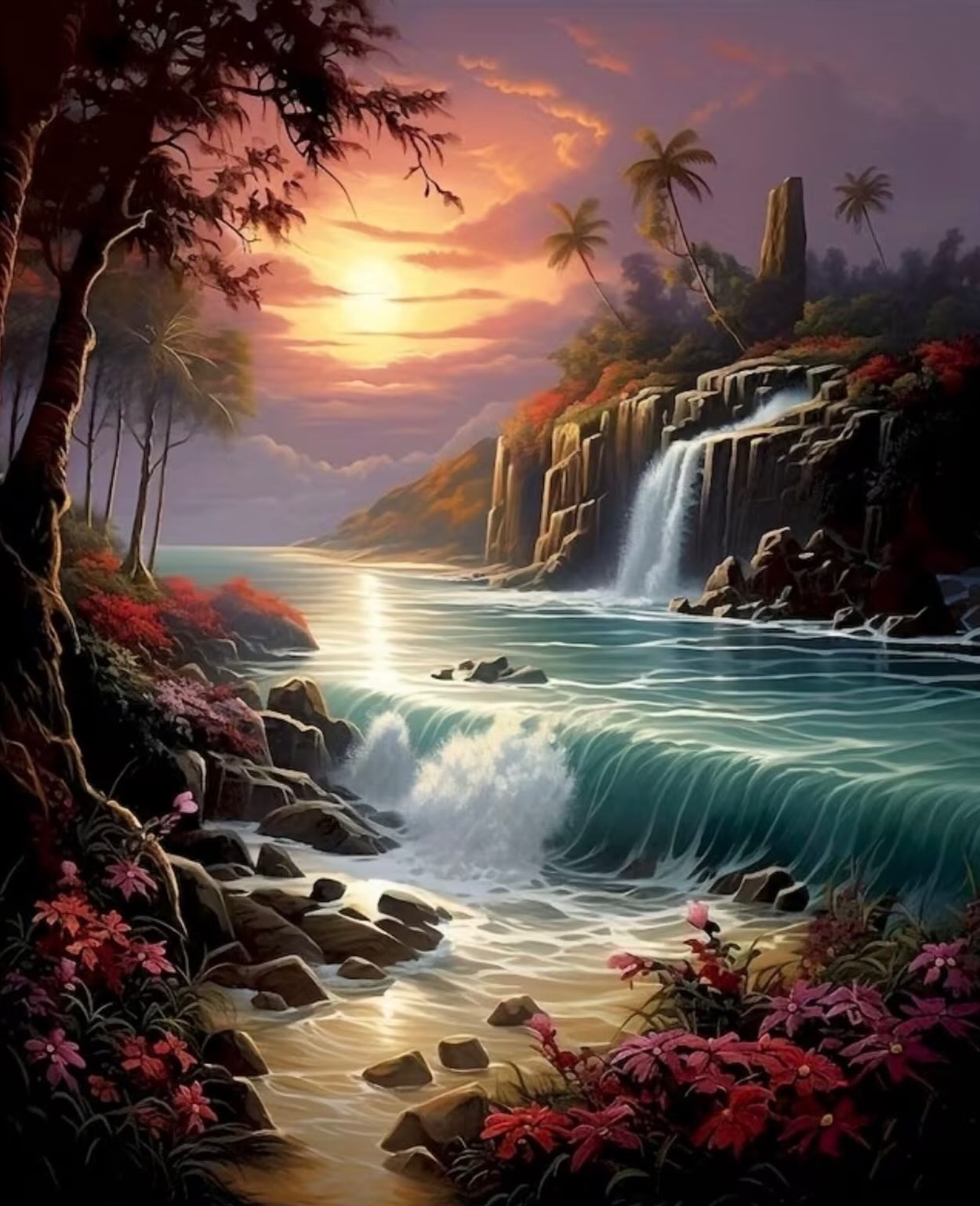 Paint by Numbers Kit — Tropical Waterfall Sunset