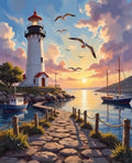 Paint by Numbers Kit — Lighthouse Harbor at Sunset