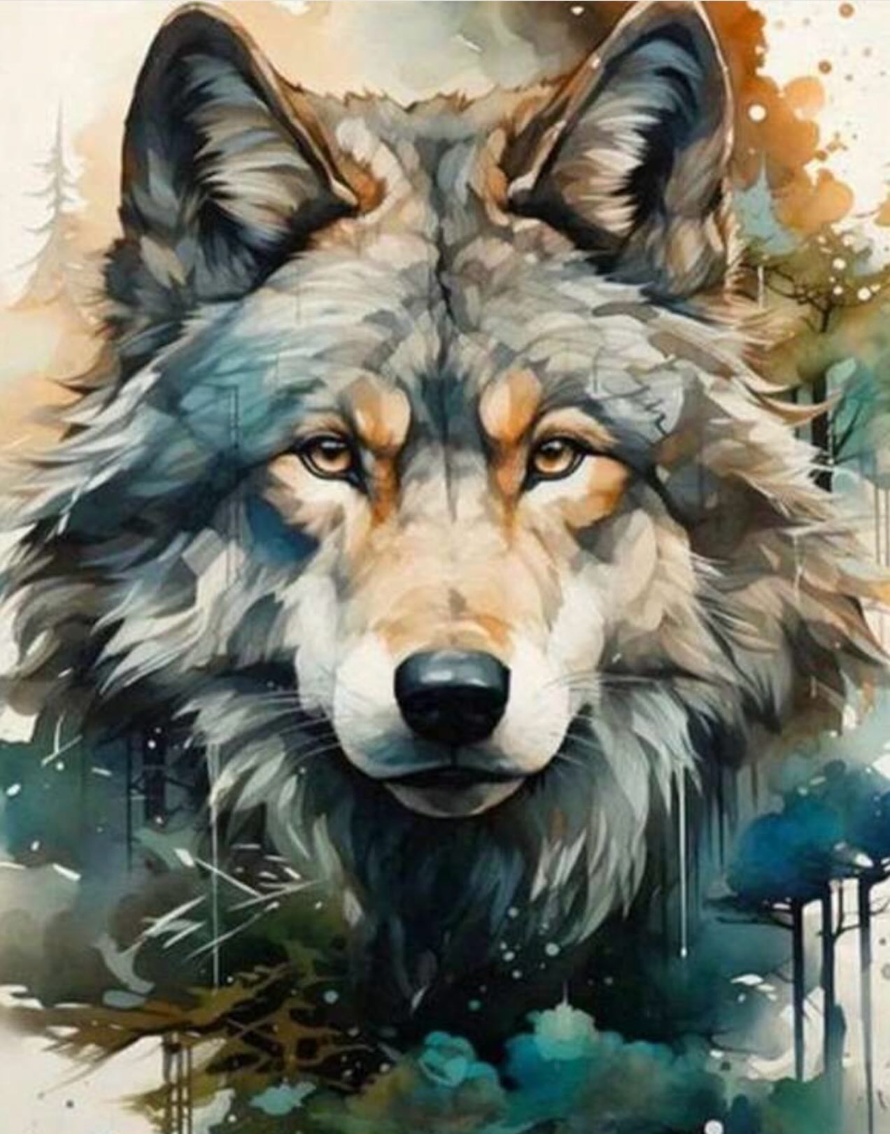 Paint by Numbers Kit — Wolf Watercolor Portrait