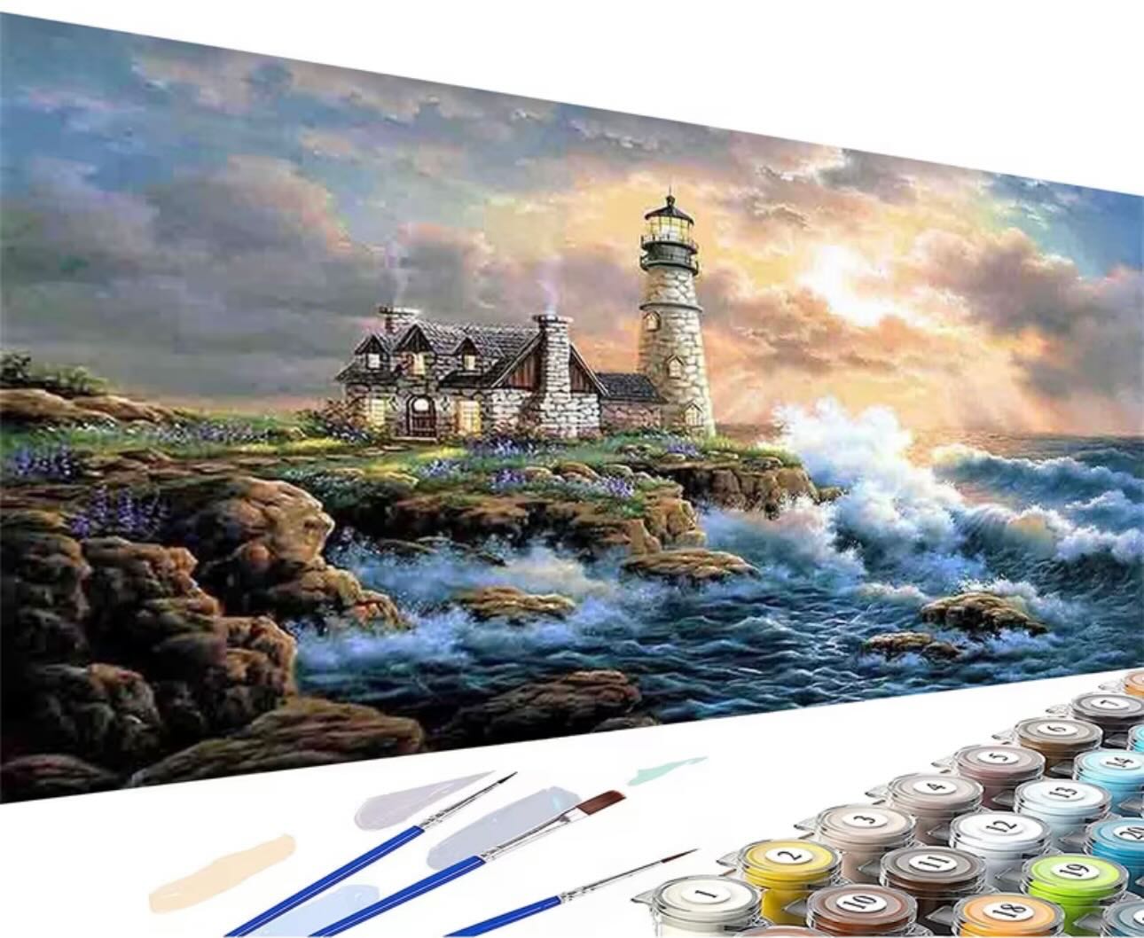 Paint by Numbers Kit — Lighthouse and Stormy Sea