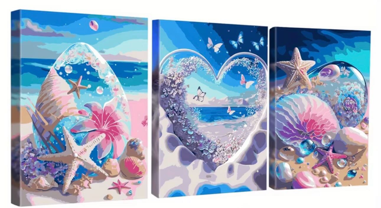 Paint by Numbers Kit — Seashell Beach Triptych
