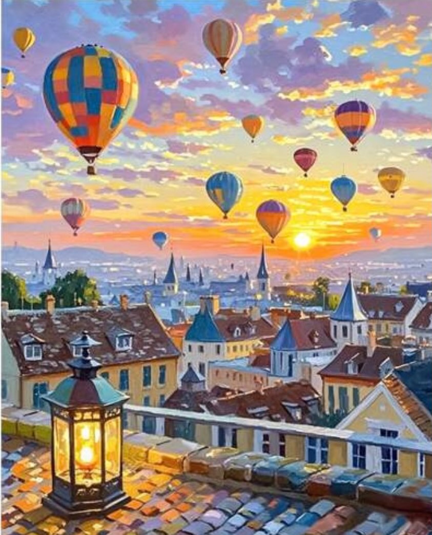 Paint by Numbers Kit — Hot Air Balloons Over Town