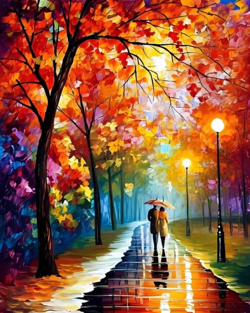 Autumn Park Couple, framed paint-by-numbers canvas