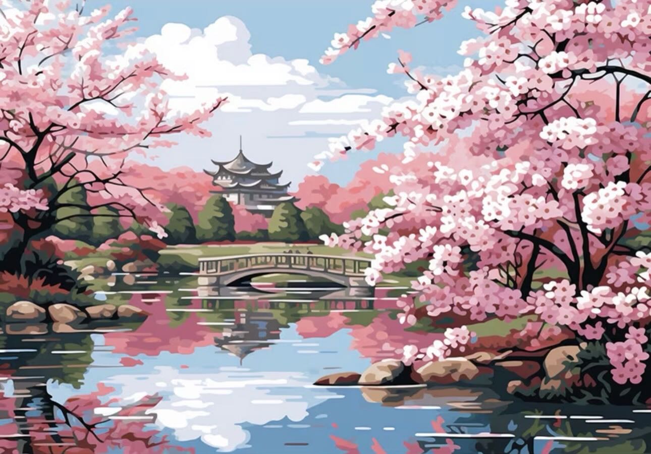 Paint by Numbers Kit — Cherry Blossom Bridge