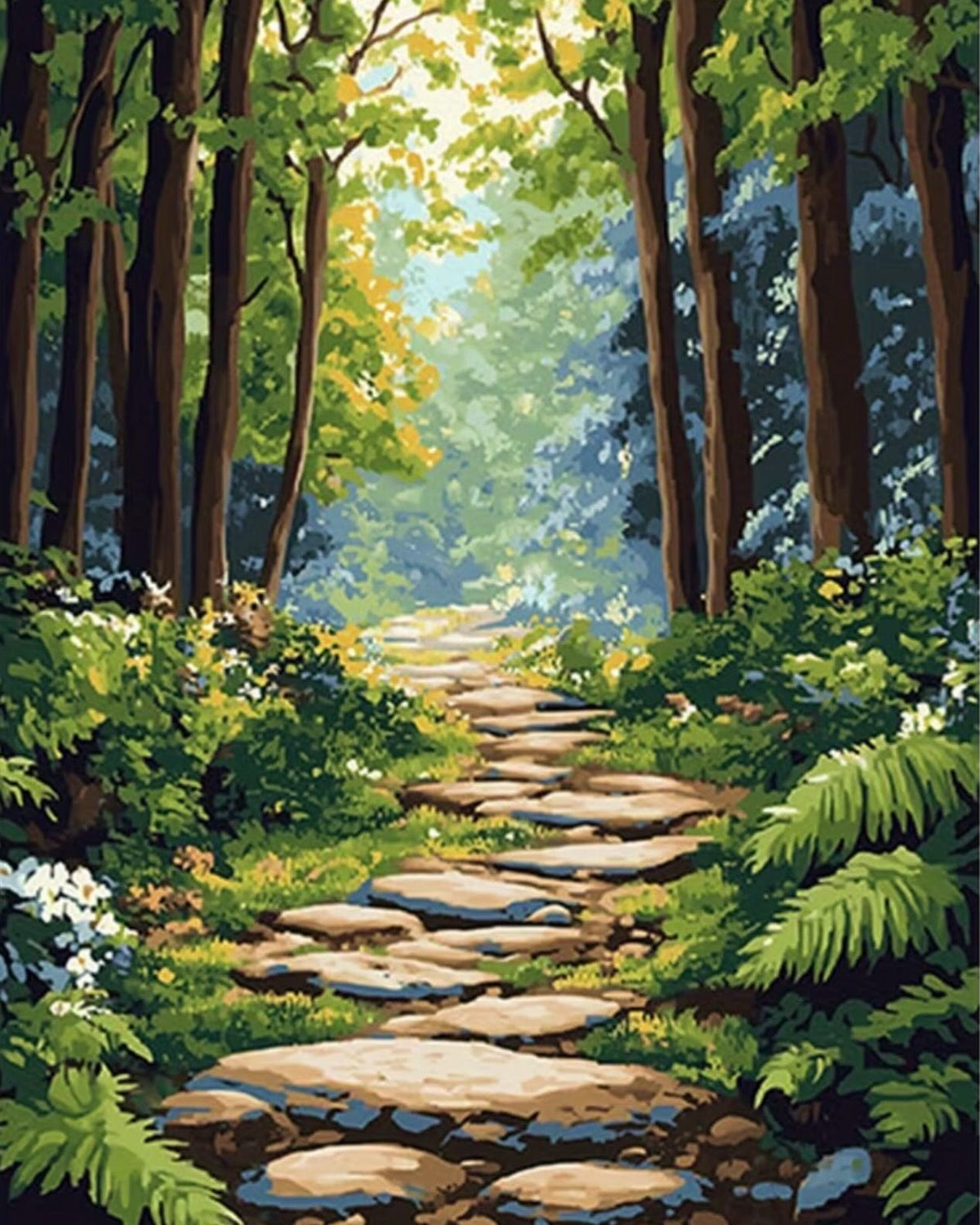 Forest Stone Path, framed paint-by-numbers canvas