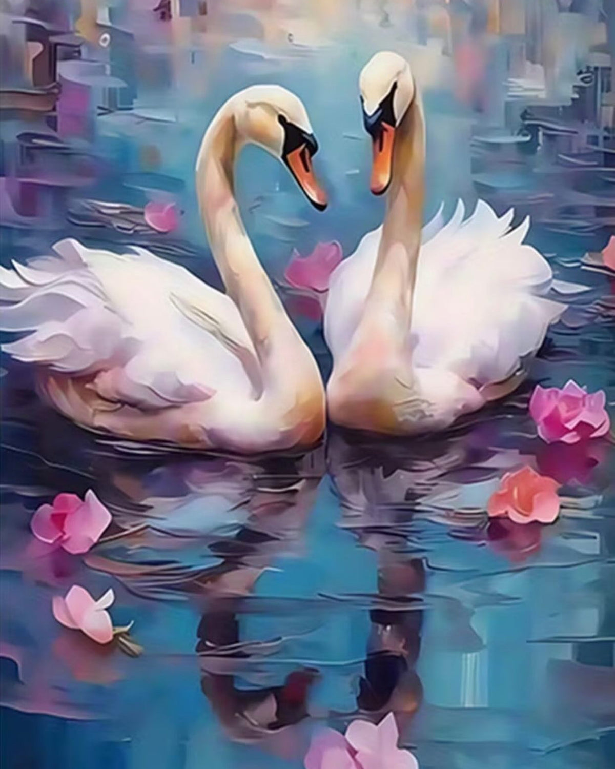 Two Swans on the Lake, framed paint-by-numbers canvas