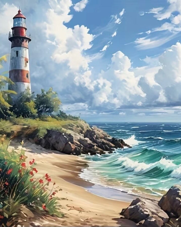 The Dune Lighthouse, framed paint-by-numbers canvas