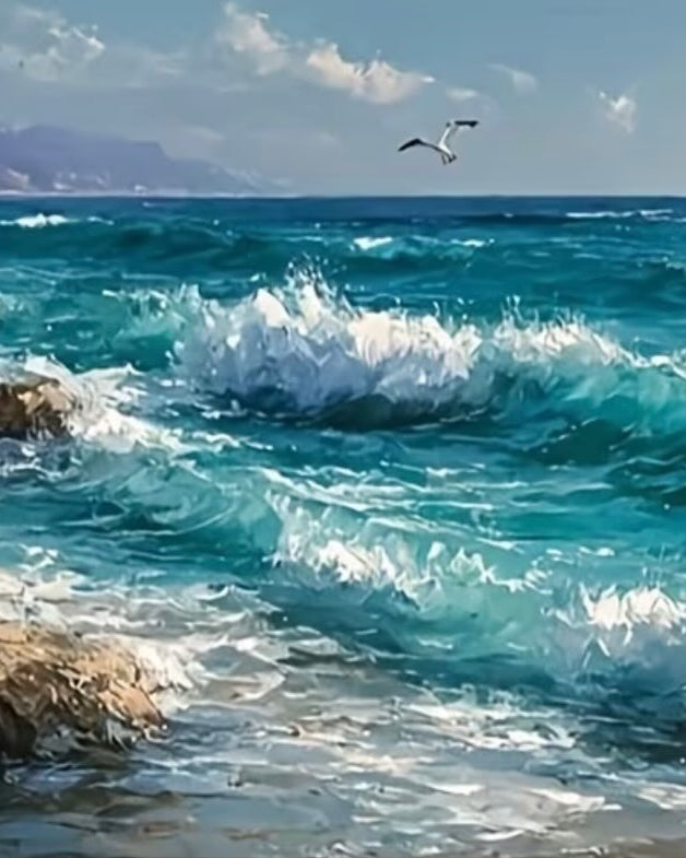 The Turquoise Break, framed paint-by-numbers canvas