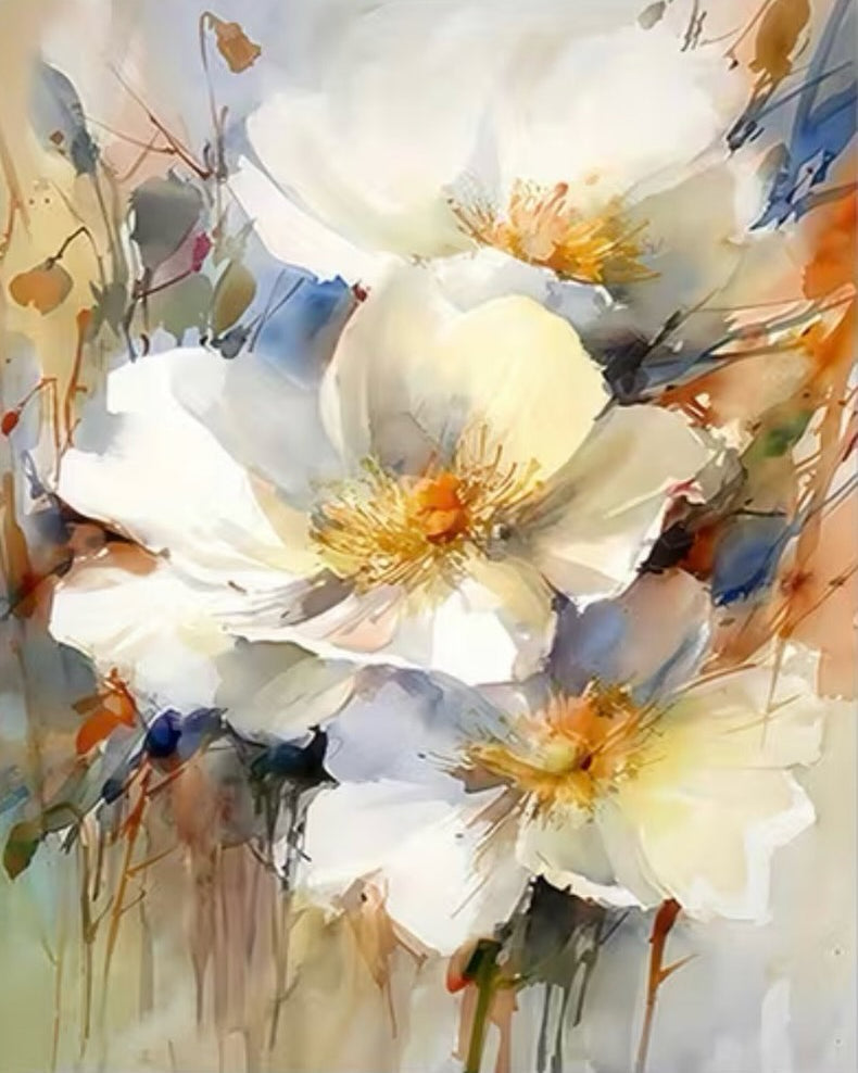 The Watercolor Poppies, framed paint-by-numbers canvas