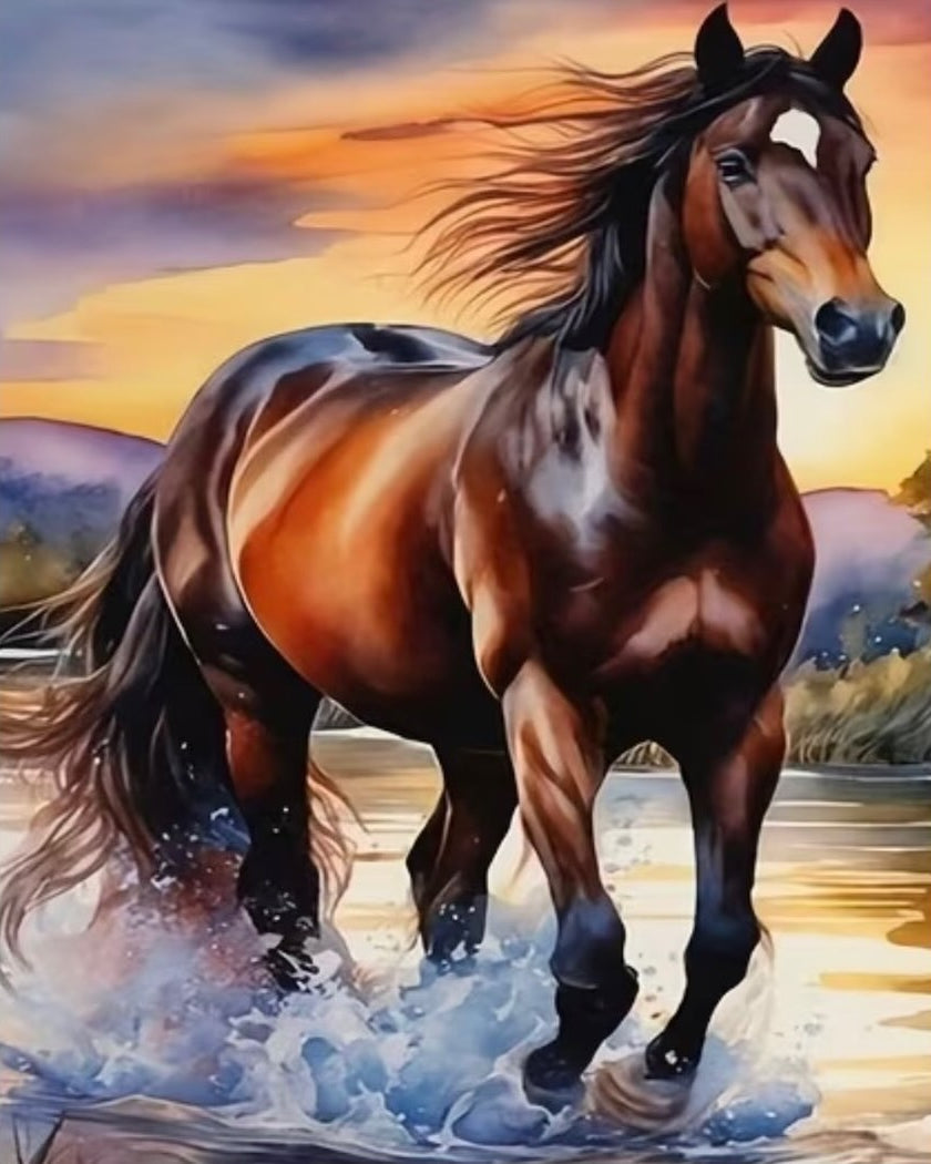 The Bay Horse, framed paint-by-numbers canvas