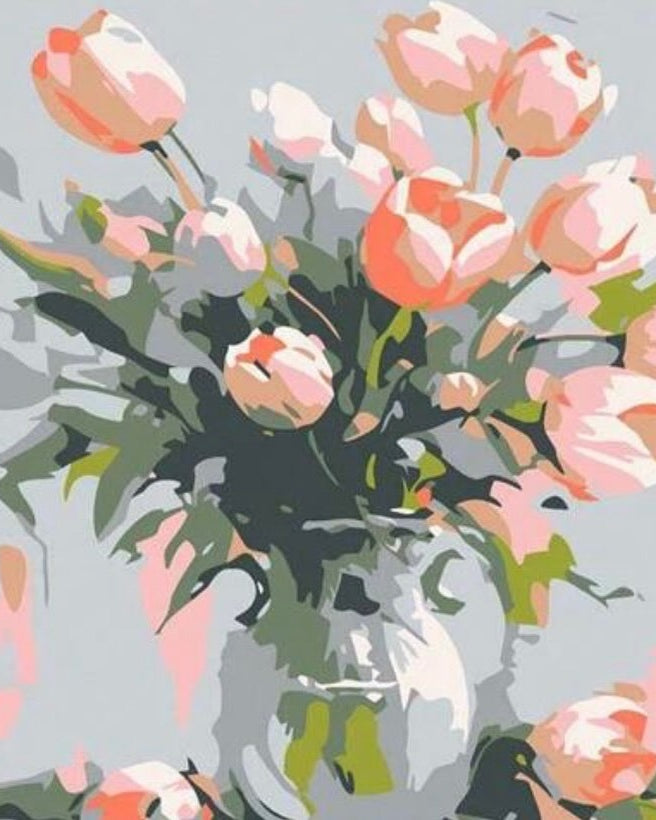 Tulips in Grey, framed paint-by-numbers canvas