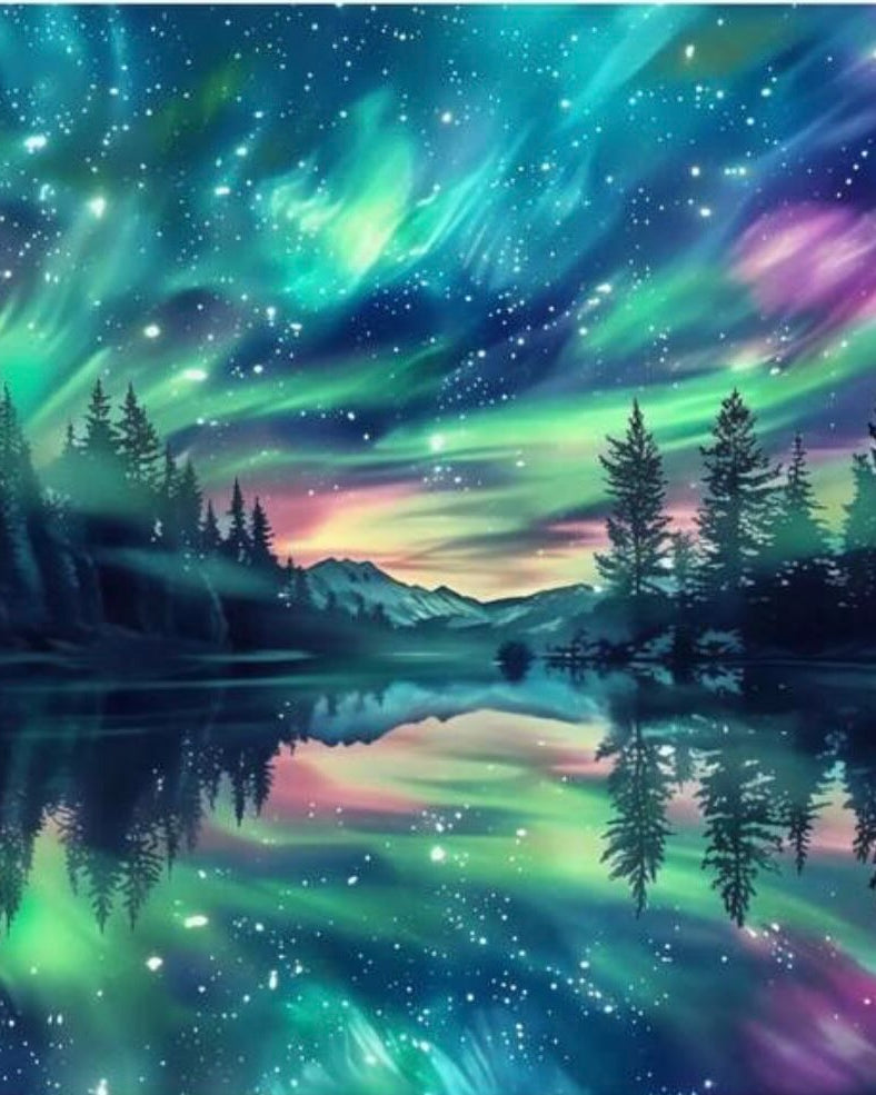 The Green Sky, framed paint-by-numbers canvas